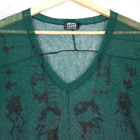 Art of Cloth Top Womens XS Green Black Ombre Mesh Short Sleeve Relaxed Shirt - Picture 3 of 16